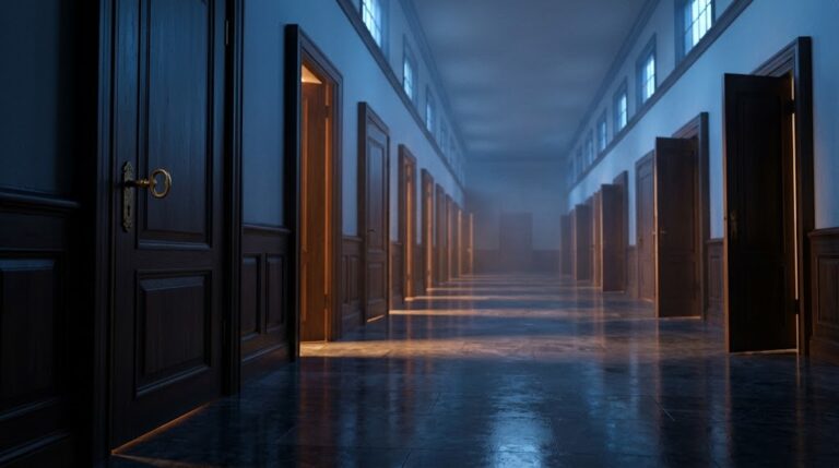 A heavy brass key sits in the lock of one door in a long, dusk-lit corridor, and every door down the hall has opened at once, spilling warm light onto the floor. The image reflects how a single trusted credential or connection can open far more than it was meant to.